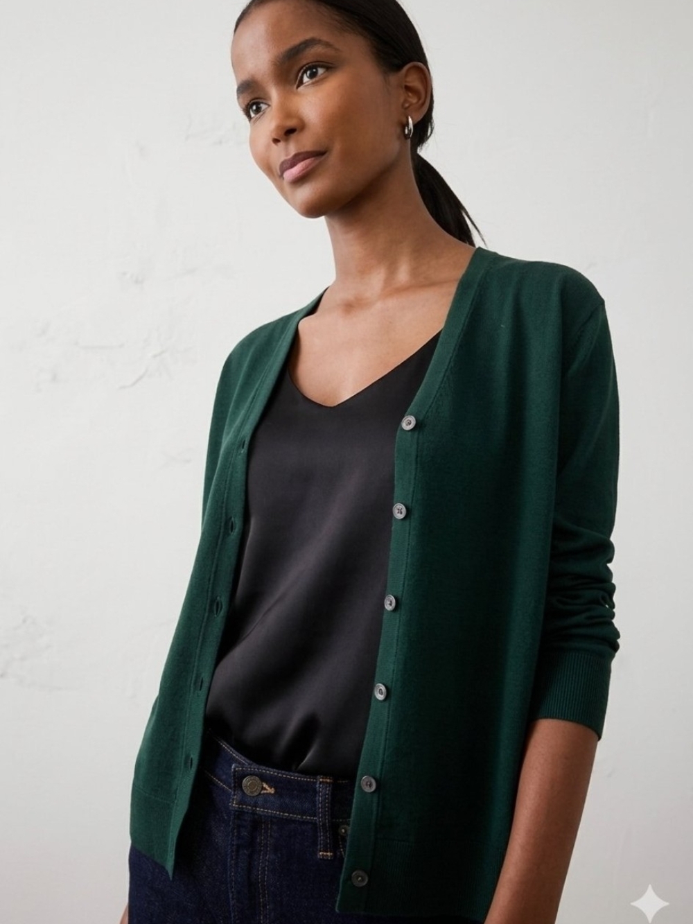 Banana Republic Forest Green V‑Neck Button Forever Cardigan Small